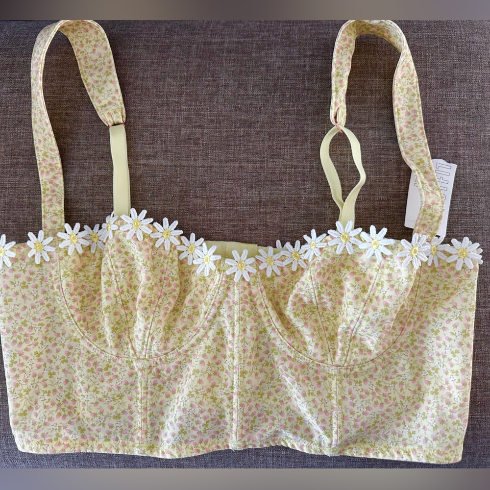 URBAN OUTFITTERS Floral Yellow Bralette with Daisy Trim
